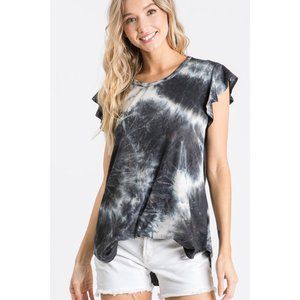Heimish Ruffle Tie Dye Top, Black & Ivory